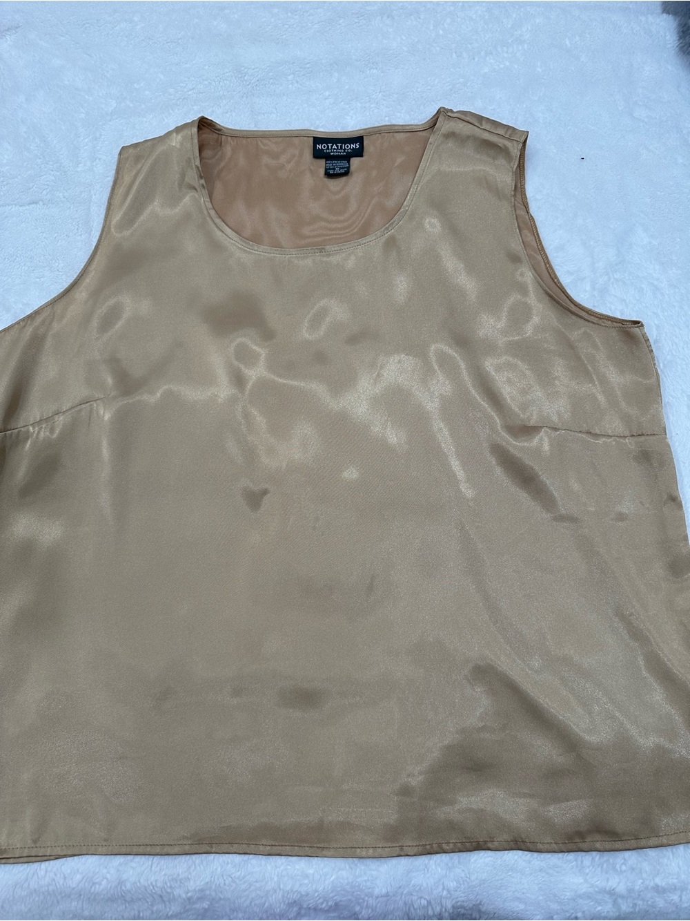 Notations Satin Sleeveless Shell Top in Gold Taupe